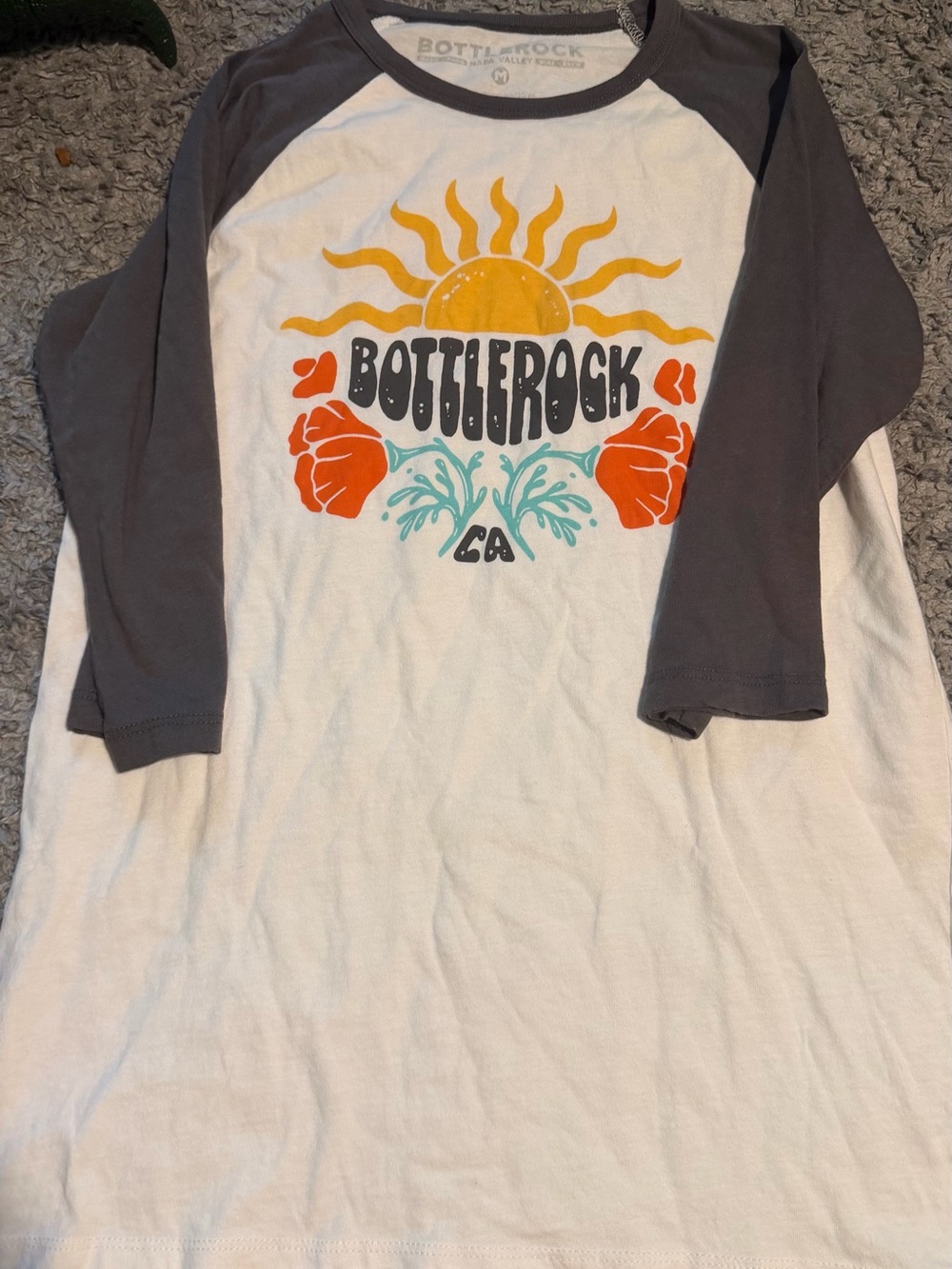 Kids Raglan Graphic Tee - White & Gray with Sunshine Print